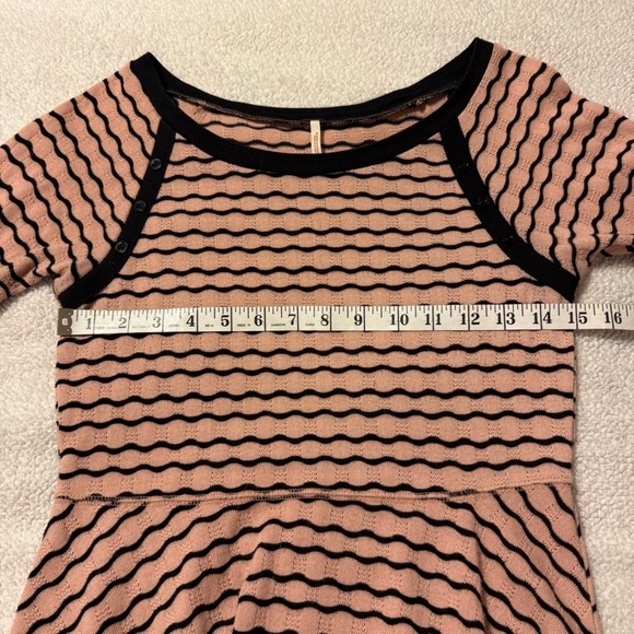 Free People Pink Black Wavy Stripe Pointelle Peplum Top - Picture 5 of 10